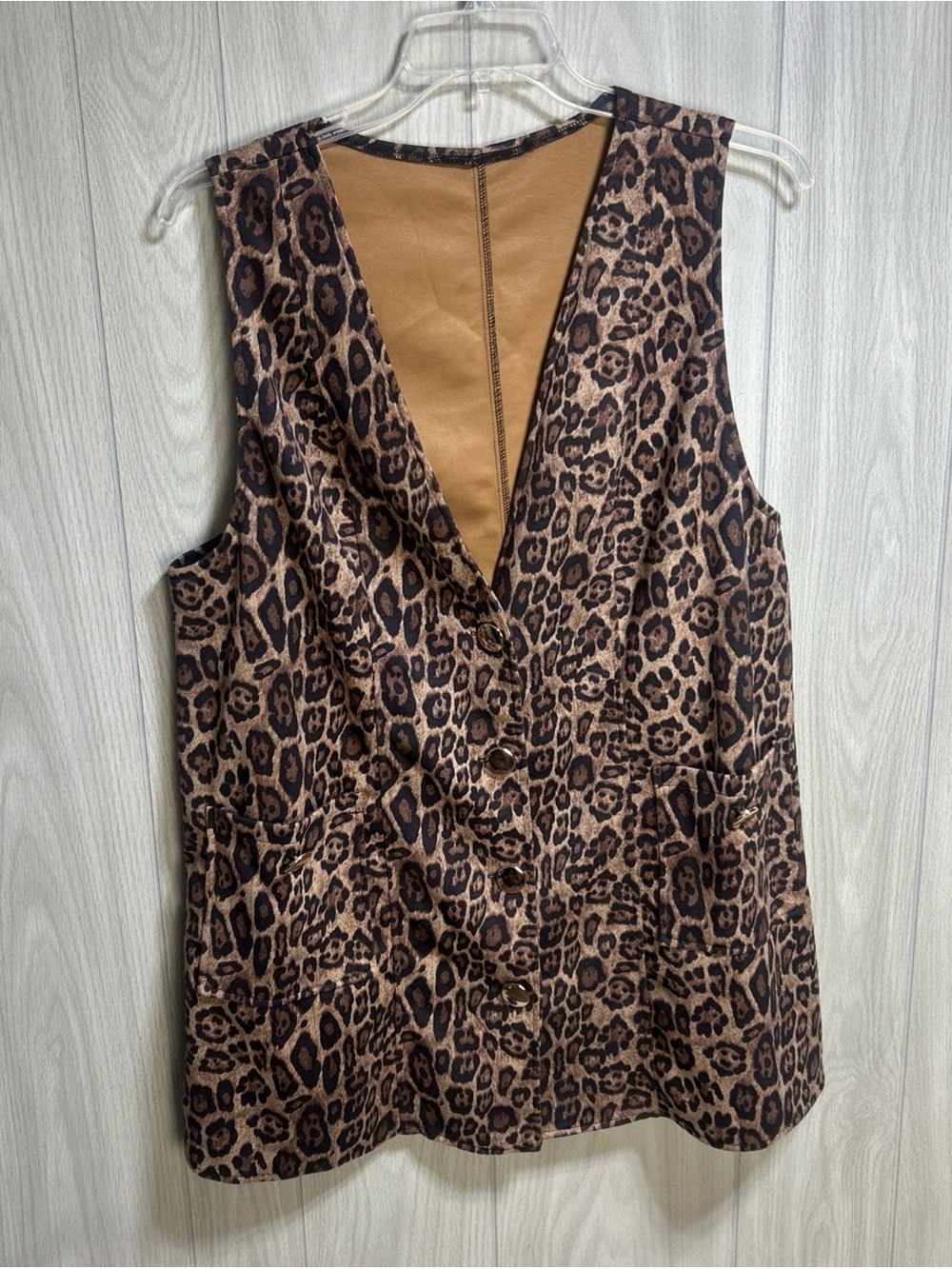 Shein Curve Leopard Print Button Front Vest With Pockets Size 2XL